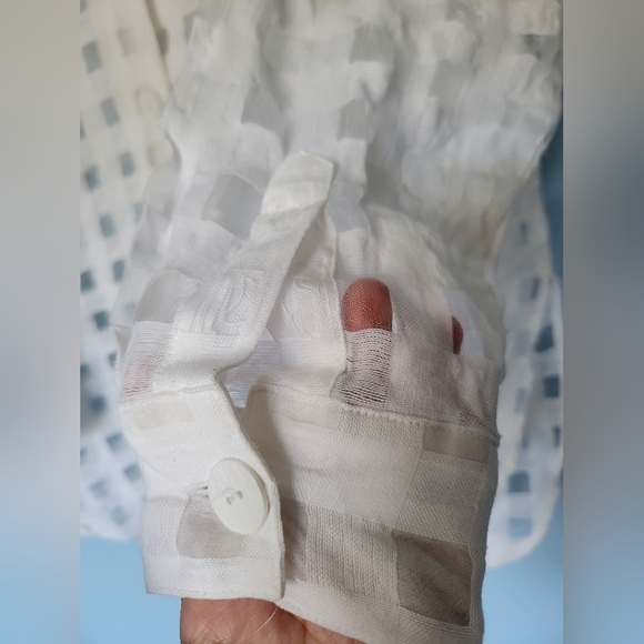 Ivano Boni Sheer Grid Plaid Cover-up Overlay Shirt White Large? - Picture 3 of 12